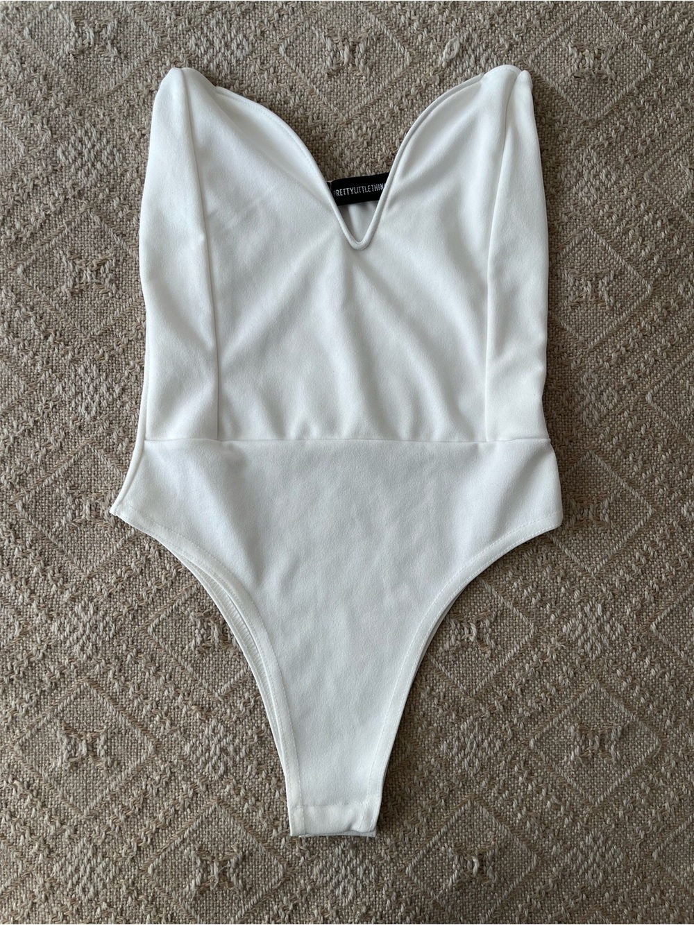 PrettyLittleThing White Plunge V-Neck Bodysuit US 6/UK 10